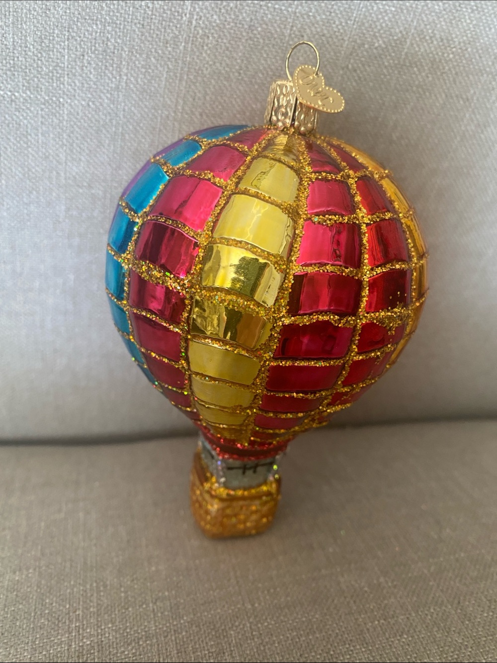 Old World‎ Christmas Rainbow Hot Air Balloon Blown Glass Ornament 5"